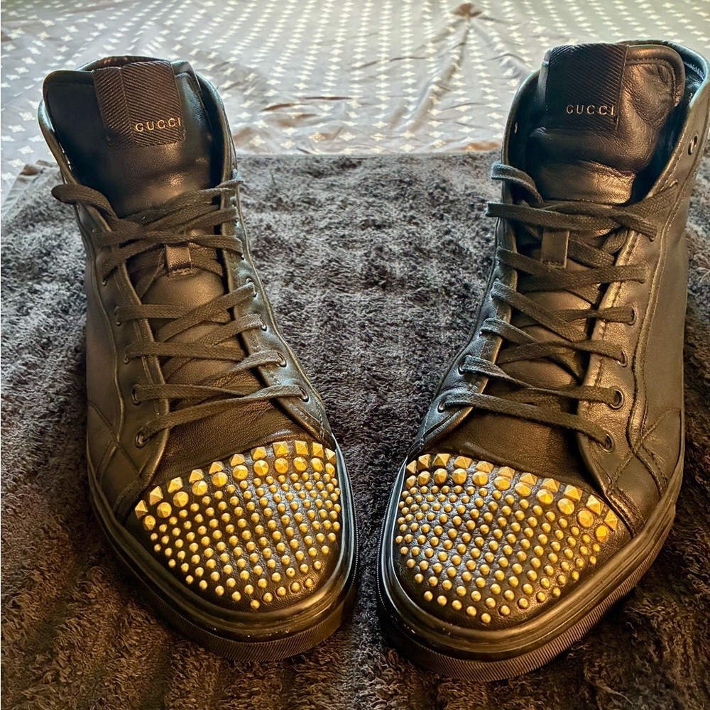 Gucci Black Sneakers with Gold Accents